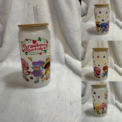 Strawberry Shortcake Frosted Glass Tumbler with Bamboo Lid & Straw