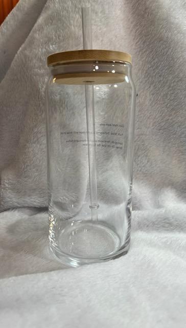 Clear Glass Can Cup with Bamboo Lid & Glass Straw
